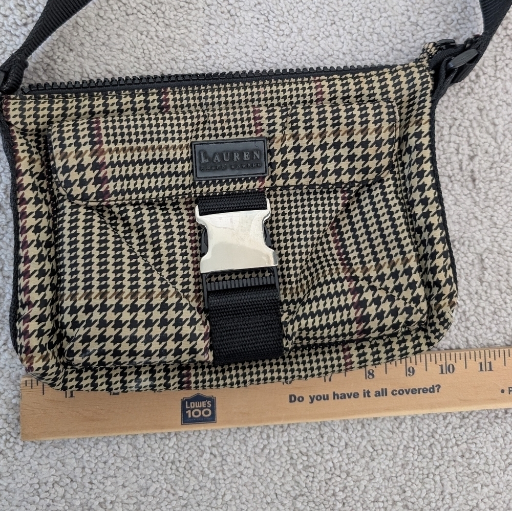Lauren Ralph Lauren Tan Black Houndstooth Plaid Shoulder Bag Y2K Small Classic - Picture 14 of 14